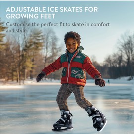 Navaris Adjustable Ice Skates for Kids - Comfortable & Robust Ice Skate Shoes for Boys and Girls - Perfect for Training, Hockey, Figure Skating and Leisure - Size EU 31-34, Grey