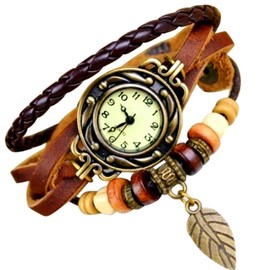 Mixe Elegant Ladies Bronze Leaf Boho Chic Vintage Inspired Bracelet Dress Watch (Brown)