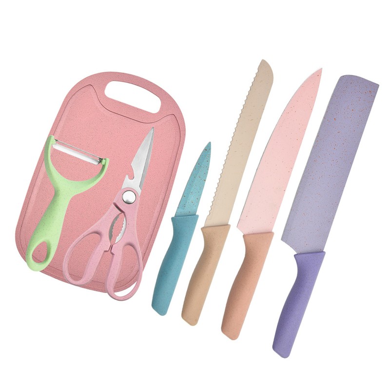 7 PCS Wheat Straw Knife Set Chef Knife Bread Knife