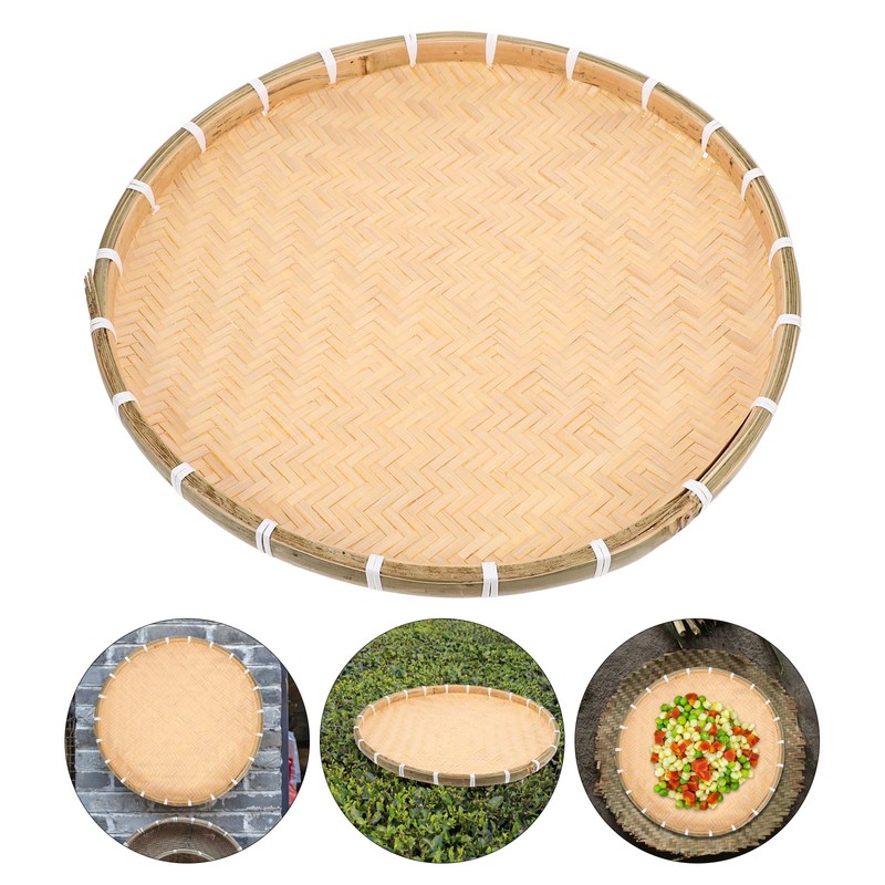 GANAZONO Bamboo Woven Tray Flat Wicker Basket Round Fruit Basket