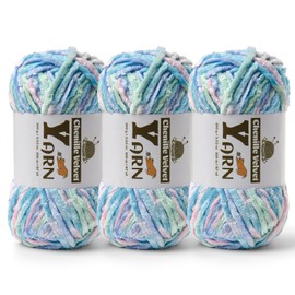 3 Pack Plush Chenille Chunky Yarn - Fluffy Velvet Yarn Crochet for Blanket Knitting and Crocheting - Soft Baby Yarn for Crocheting - Amigurumi Crochet Yarn 100g (87yds) (3 Candyfloss)