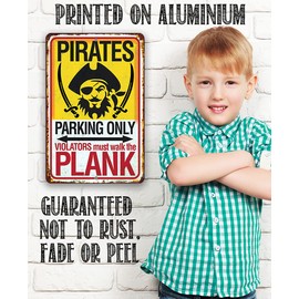 Metal Sign - Pirate Parking - Durable Metal Sign - Use Indoor/Outdoor - Great Nursery or Playroom Room Decor and Baby Shower Gift Under $25 (8" x 12")…