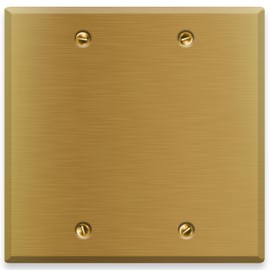 2-Gang Brass Outlet Cover, Satin Brass Blank Outlet Covers, Standard Size 4.5" x 4.56", Blank Wall Plate And Outlet Cover, Gold Outlet Covers, Brass Switch Plate Covers, Made In USA
