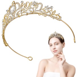 Gold Tiara for Women – Rhinestone and Pearl Princess Crown, Bridal and Pageant Luxury Crown for Weddings, Proms, and Special Occasions