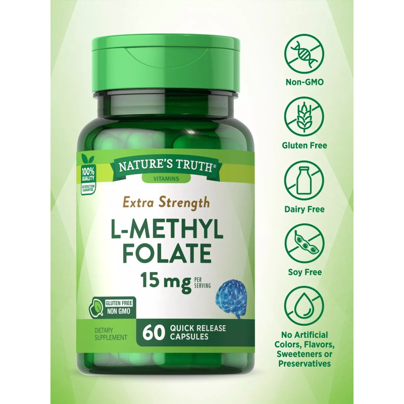 Nature's Truth L-Methylfolate 15mg | 60 Capsules | Extra Strength