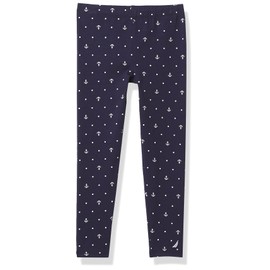 Nautica Girls' Leggings, Full Length Pull-On Stretch Pants with Elastic Waistband & Logo Detail, Navy Printed, 16