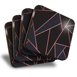Destination Vinyl ltd Great Coasters (Set of 4) Square - Rose Gold Black Art Deco Elegant Pattern Drink Glossy Coasters/Tabletop Protection for Any Table Type #24121