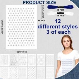 108pcs Sashiko Embroidery Pattern Set Stabilizers Water Soluble Embroidery Transfer Stencils Stabilizers Embroidery Paper Stick and Stitch Sashiko Template for Sewing Hand Quilting and Embroidery