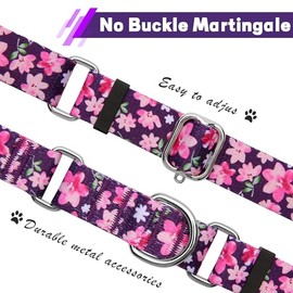 Hikiko - Collar de martingala para perros sin hebilla, collar de perro con flores moradas para perros grandes, morado japonés, L