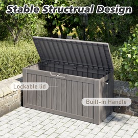 KAMABOKO Deck Box, 72 Gallon Resin Indoor and Outdoor Storage Boxes Waterproof for Garden Tools, Pool Accessories Storage Bench, Patio Furniture and Cushions with Lockable Lid, Grey