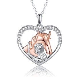 USEEDOVIA Horse Girls Gift Heart Necklace Women's 925 White Gold Women's Silver Chain Girls Chain Heart Chain Silver Jewellery Women's Gift for Women Easter Birthday with Gift Box, White gold, rose