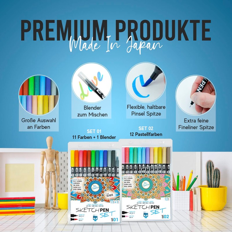 SKULLPAPER® SketchPen Set (Set 01-11 Colours + Blender)