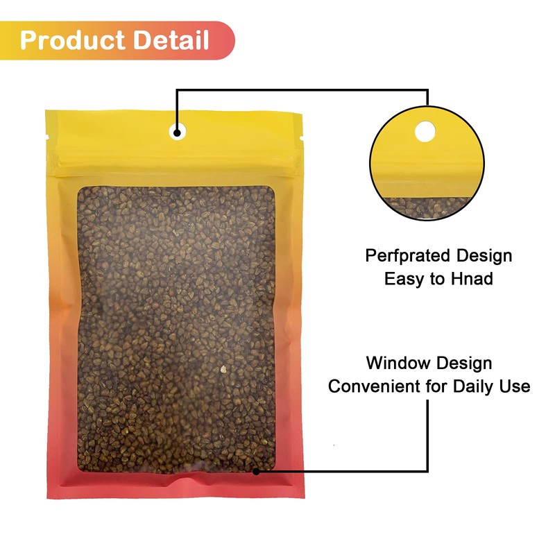 100 Pcs Resealable Mylar Ziplock Food Storage Bags, Gradient Color
