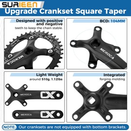 SURIEEN 40T Mountain Bike 170mm Square Crankset, Single Speed Crankset, 104 BCD Bike Crank Arm Set for Mountain Bike, Road bike, Folding bike, MTB, BMX