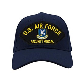 PATCHTOWN US Air Force - Security Forces Hat/Ballcap Adjustable One Size Fits Most (Multiple Colors & Styles) (Navy Blue, Add American Flag)