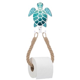 AceOrbit Blue Wood Coastal Sea Turtle Toilet Paper Holder Nautical Rustic Rope Toilet Paper Holder Wallmounted Towel Ring with Metal Hook Ocean Sea Beach Themed Bathroom Decor