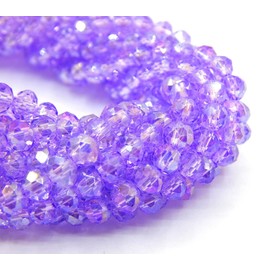 Perlin Pack of 65 Czech Bohemian Crystal Beads, 8 x 6 mm, Czech Beads, CZ Glass Faceted Rondelle Beads (Light Purple AB)