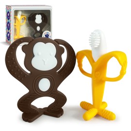 Baby Teething Toys Set - Baby Monkey Banana Teether and Toothbrush - Safe and Durable Teething Set - Teething Banana Toy for Babies - Teething Toys with Various Textures and Educational Design