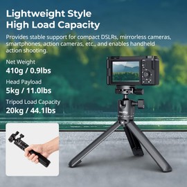 SMALLRIG Tragbares Mini-Tischstativ, Kompaktes Kleines Tischstativ aus Aluminiumlegierung mit 360°-Kugelkopf, 1/4-Zoll-Schrauben, Schnellwechselplatte für DSLR, Kamera, Telefon, 5 kg Tragkraft - 4630