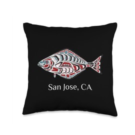 Proud Californian Halibut Fish Lover San Jose California PNW Native American Halibut Fisherman Throw Pillow, 16x16, Multicolor