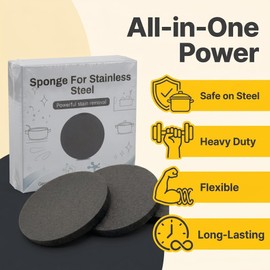 Stainless Steel Sponge 3-Pack, Scratch-Free Metal Sponge for Stainless Steel Pans Cookware Sinks, Heavy Duty Removes Burnt-On Stains Baked Grease, Flexible Reusable Kitchen Cleaning Sponge