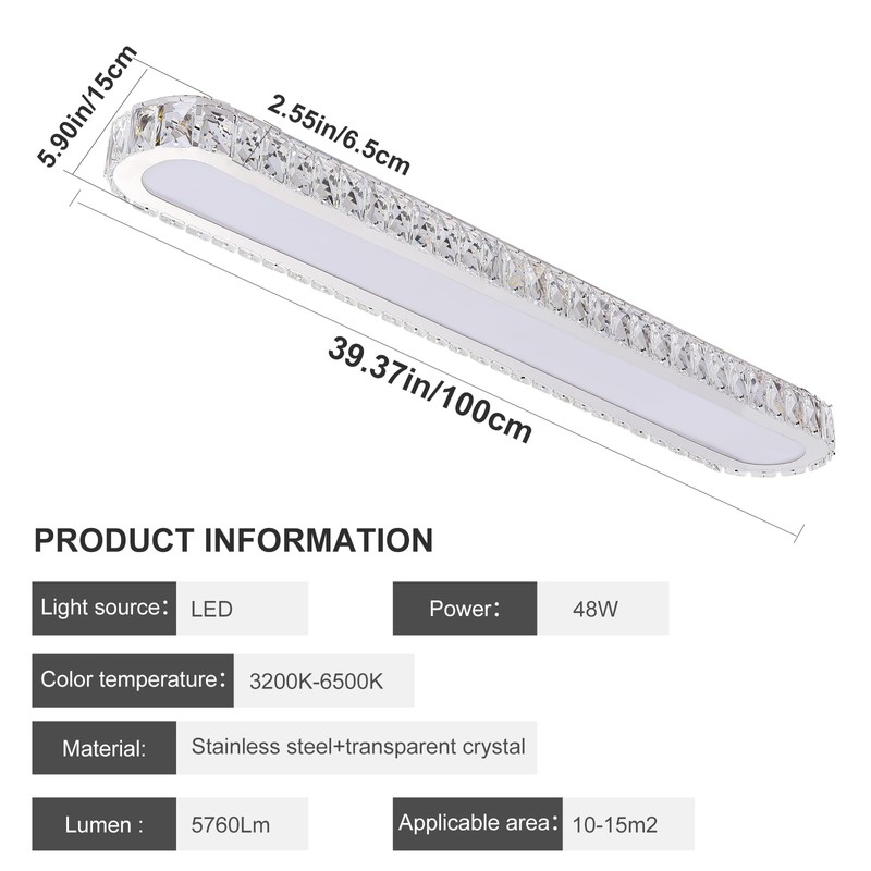 Qcyuui Dimmable LED Ceiling Light 39.4'' Kitchen Lighting Fixtures Ceiling