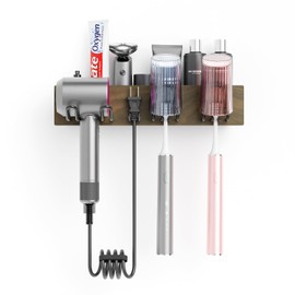 ZYG Hair Dryer Holder,Wall-Mounted Bathroom Organizer Self Adhesive Organizer,Compatible with Dyson Hair dryers(1 Pack Walnut)