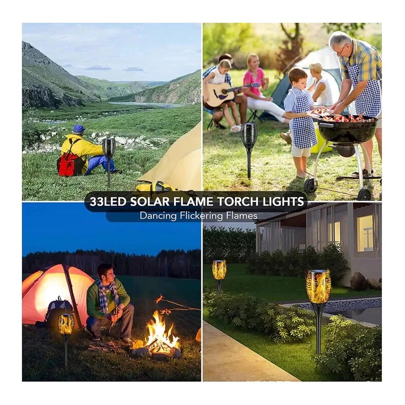 Newbeegoods 4 Pack Solar LED Flame Lamp Flickering Torch Light