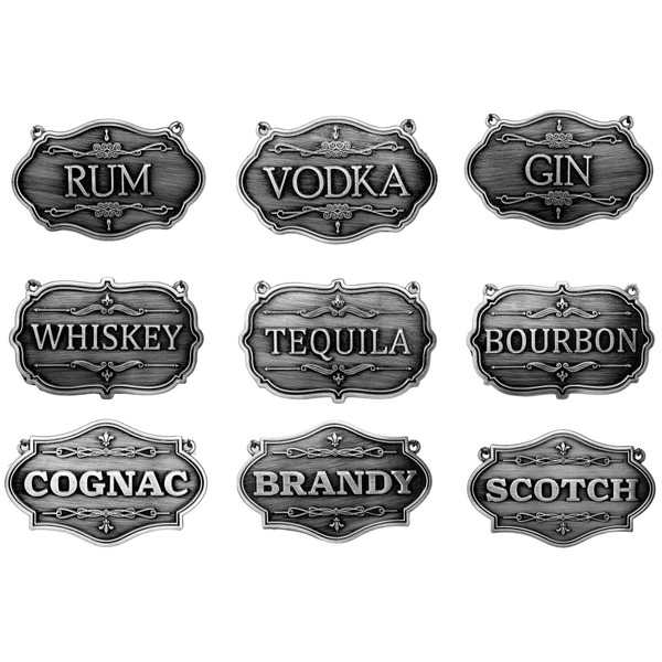 Liquor Decanter Tags Set of 9 Labels (Antique Nickel)
