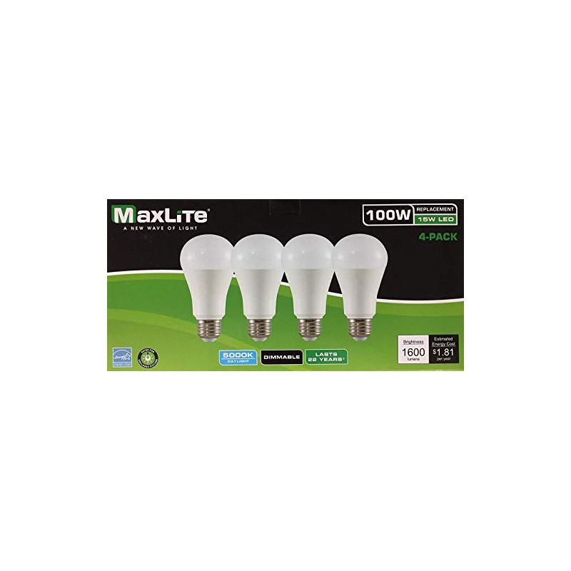 Maxlite LED Dimmable 4 Pack A19 Bulb 100W Daylight 5000K,
