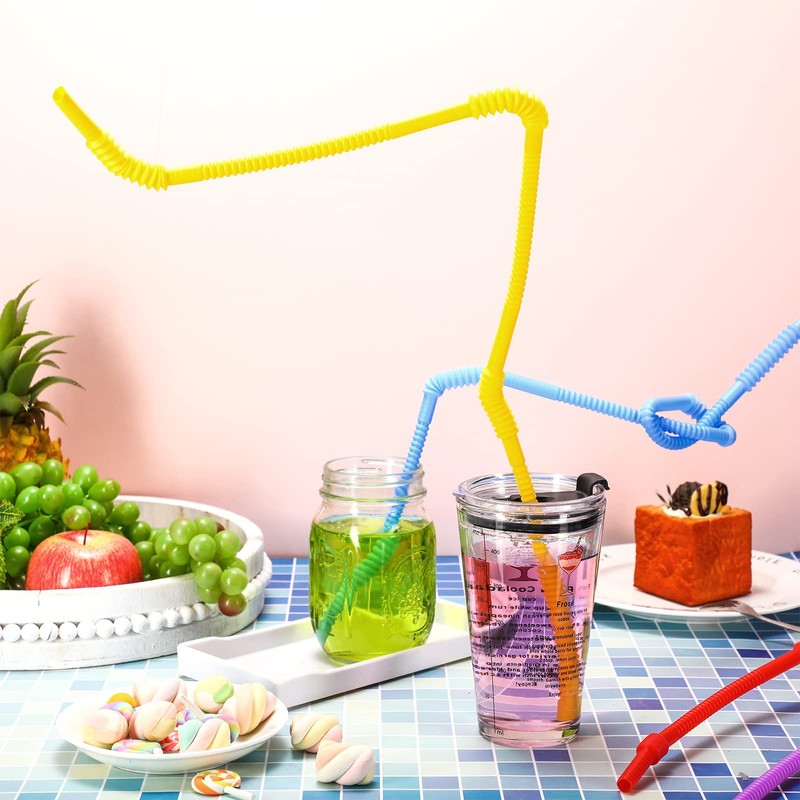 Geiserailie 12 Pieces Flexible Drinking Straws Extra Long Bendy Plastic