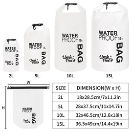 Uncle Paul Dry Bag for Boats, Waterproof Bag for Drifting, Boating, Kayaking, Fishing, Rafting, Swimming, Camping, Canoeing, Surfing, Pure White, 10 Litres, Dry Bag, Pure white, Dry bag