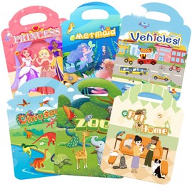 6Pack Calcomanias Para Niños Reutilizables Pegatinas Para Niños de 2 a 6 Años Adhesivas Portátiles para Educación Pegatinas Activas Libros Regalos de Cumpleaños de Viaje Para Niños y Niñas