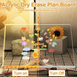 TZEKING LED Notiztafel mit Farben,30x20cm Acryl Notiztafel mit 12 Farben Stift,Nachrichtentafel mit LED-Leuchten,Transparente Acryl Tafel,Memotafel für Schreibtisch, Büro, Café, Schule, Zuhause