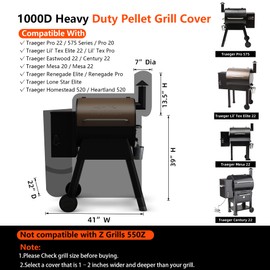 Grill Cover for Traeger Pro 22/575 Series BAC503, 2025 Upgraded 1000D Heavy Duty Waterproof Wood Pellet Smoker Cover, Tear & Fade Resistant with Buckle & Zippers, for Traeger Lil'Tex Elite, Eastwood