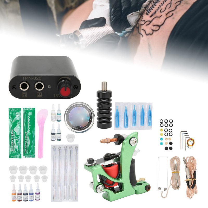 Complete Tattoo Kit Professional Coil Tattoo Machine Power Supply Pen
