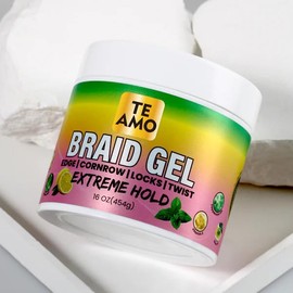 Te Amo Braiding Gel, Braid Gel | Lock N Twist | For Extreme Hold, Smooths & Tames Frizz | No Flaking Or Drying | High Shine, Long Lasting For Braids, Locks, Twists, Cornrows. (16 OZ Lemon Mint)