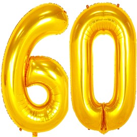 Jonhamwelbor 60 Number Balloons Gold Big Giant Jumbo Number 60 Foil Mylar Balloons for 60th Women Men Birthday Party Supplies 60 Anniversary Events Decorations
