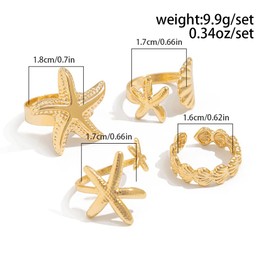 GIGB PBDK Gold Chunky Beach Starfish Ring Set for Women Bohemia Adjustable Seashell Open Thumb Ring Stackable Sea Star Knuckle Rings Vacation Playa Accesorios (Gold)