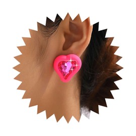 Vacaonio Vintage Pink Crystal Heart Earrings Cz Heart Earrings Acrylic Heart Stud Earrings Pink Gemstone Heart Stud Earrings Sparkling Cz Earrings for Women