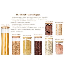 LATRAT Storage Jars with Lid Set, Storage Airtight Storage Jars with Lid, Storage Jars for Cornflakes, Spaghetti, Beans, Flour (Transparent 1000 ml + 250 ml)