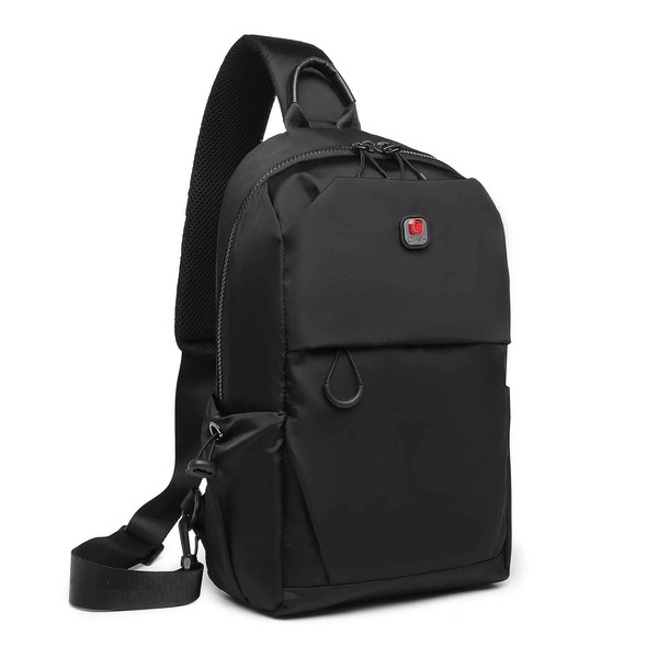 CANTLOR Men Small Sling Bag Crossbody Backpack Travel Daypacks Chest Pack Lightweight Outdoor Shoulder Bag One Strap Black (Black)