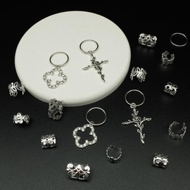 106 PCS Silver Hair Jewelry Clips The Flower Themed for Braids Cuffs Loc Charms Hair Accessories Rings Pendant Metal Jewelry Decoration
