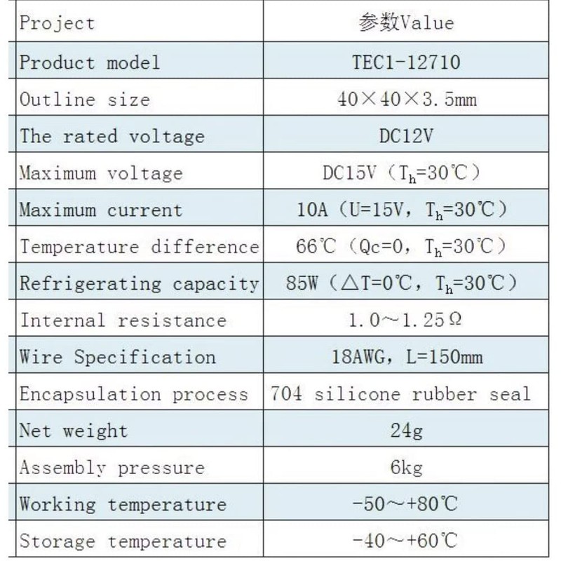 Lheng TEC1-12710 4040MM 12V10A Heatsink Thermoelectric Cooler Cooling Peltier Plate