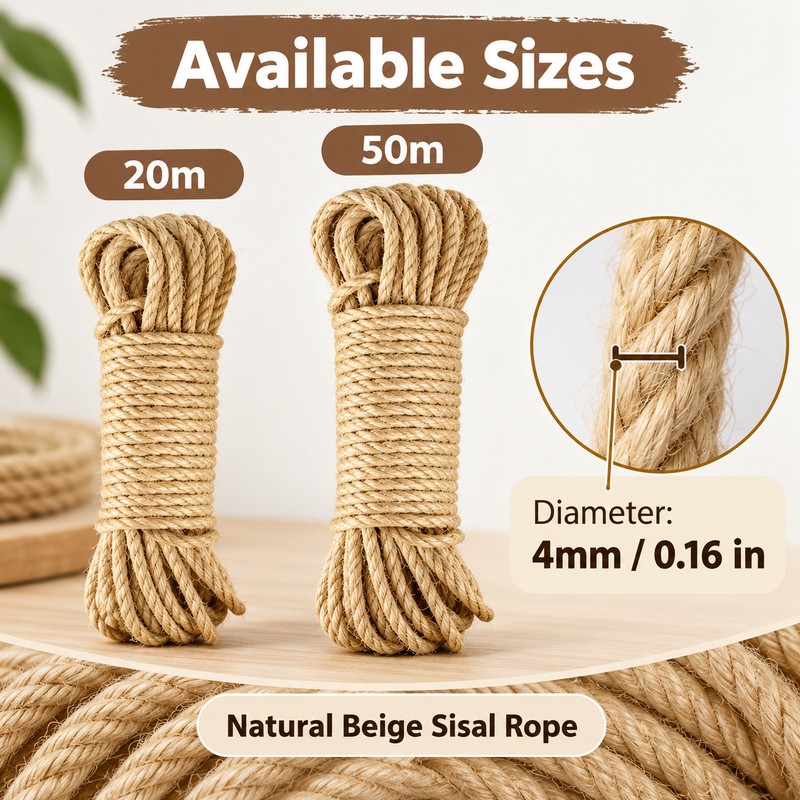 Natural Sisal Rope for Cat Scratching Posts – 4mm DIY