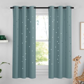 NICETOWN Blackout Kids Curtains for Boys Bedroom Star Cut Out Curtains for Nursery Room Twinkle Noise Reduce Curtain Drapes for Baby Grommet Top Curtains, 1 PC, 42" W x 63" L, Greyish Blue