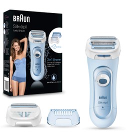 Braun Braun Silk-épil Lady Shaver, Damenrasierer elektrisch, 3-in-1 Elektrischer Rasierer, Trimmer- und Peeling-System, Wet&Dry, 5160, blau
