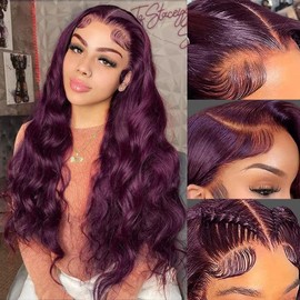 22 Inch Deep Purple Lace Front Wigs 13X4 Dark Burgundy Body Wave Human Hair for Women 180% Density