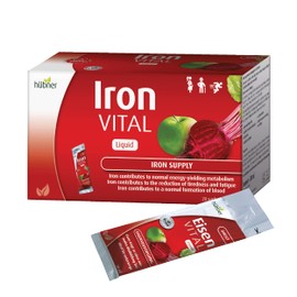 Hübner Iron Vital Liquid Iron Supply Plus Vitamin C, Dietary Supplement for Adults and Kids, Vegan and Gluten-Free, Fruit Flavor, Box of 20 Packets, 10 ml Each