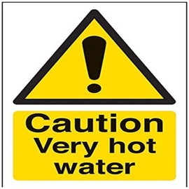 V Safety 62007AG-R Caution Very Hot Water Sign - Portrait - 100mm x 150mm - 1mm Rigid Plastic, Black/Yellow